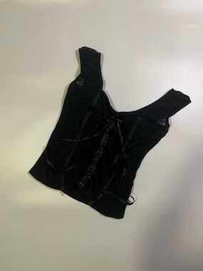 Y2K black lace whimsical top